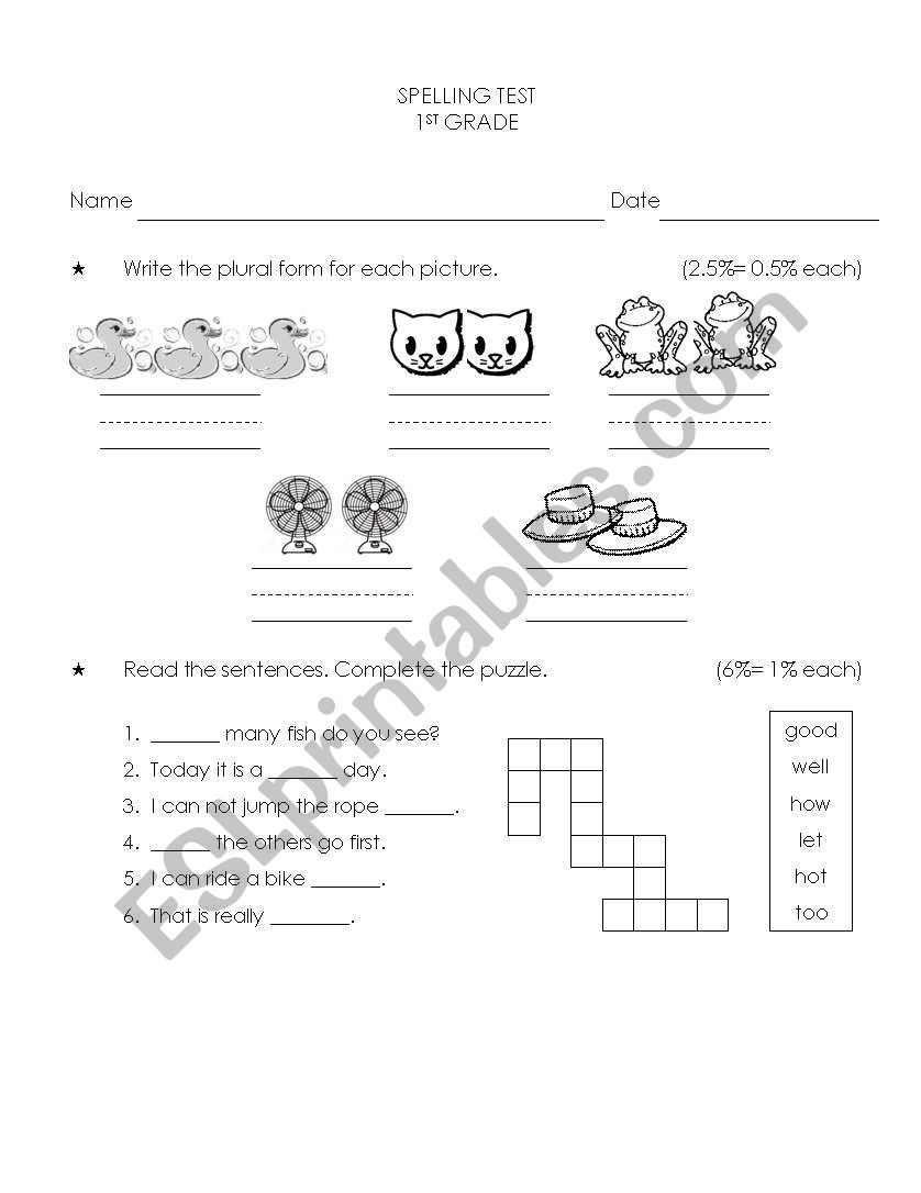 spelling test worksheet