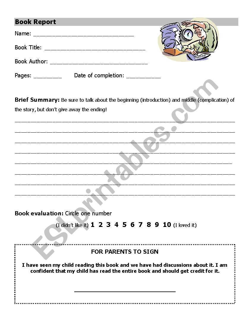 book report worksheet