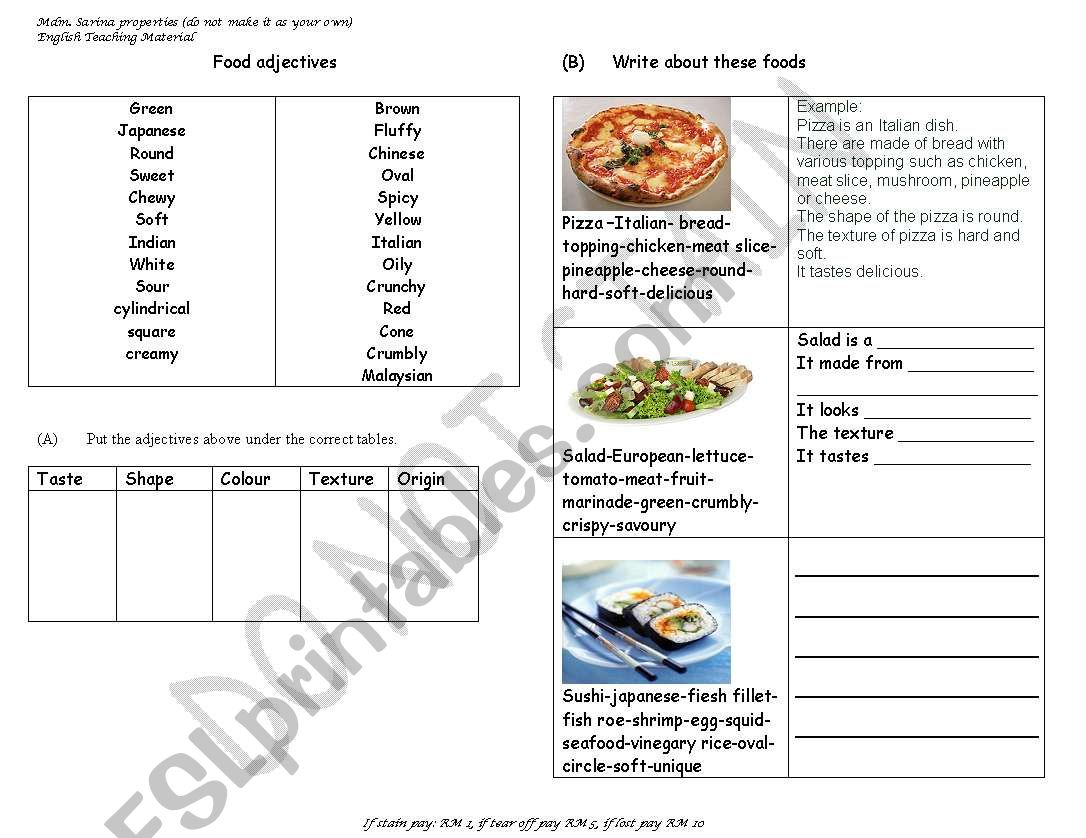 Food worksheet