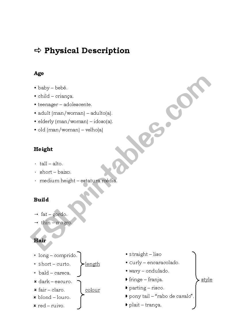 Describing people worksheet