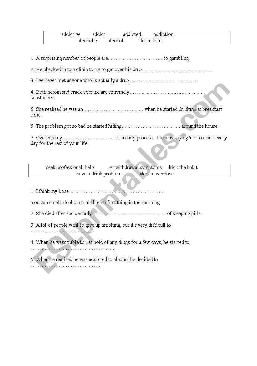 addiction worksheet