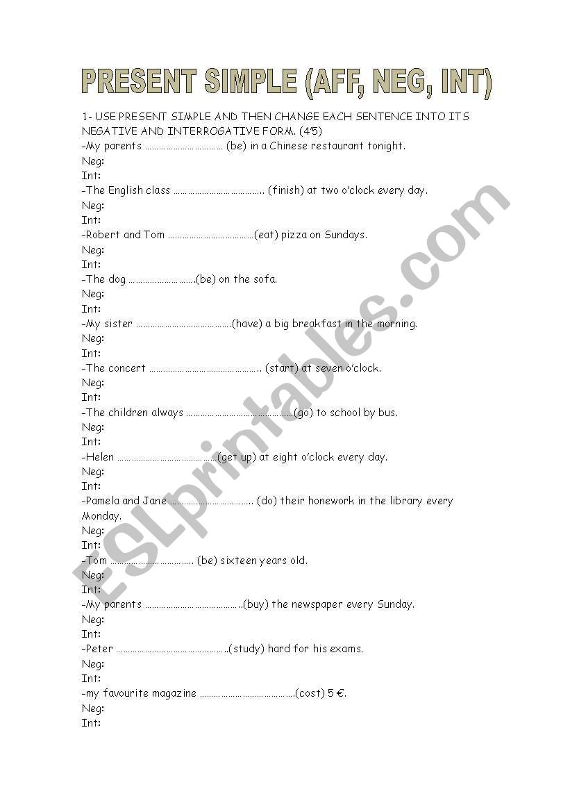 present simple worksheet