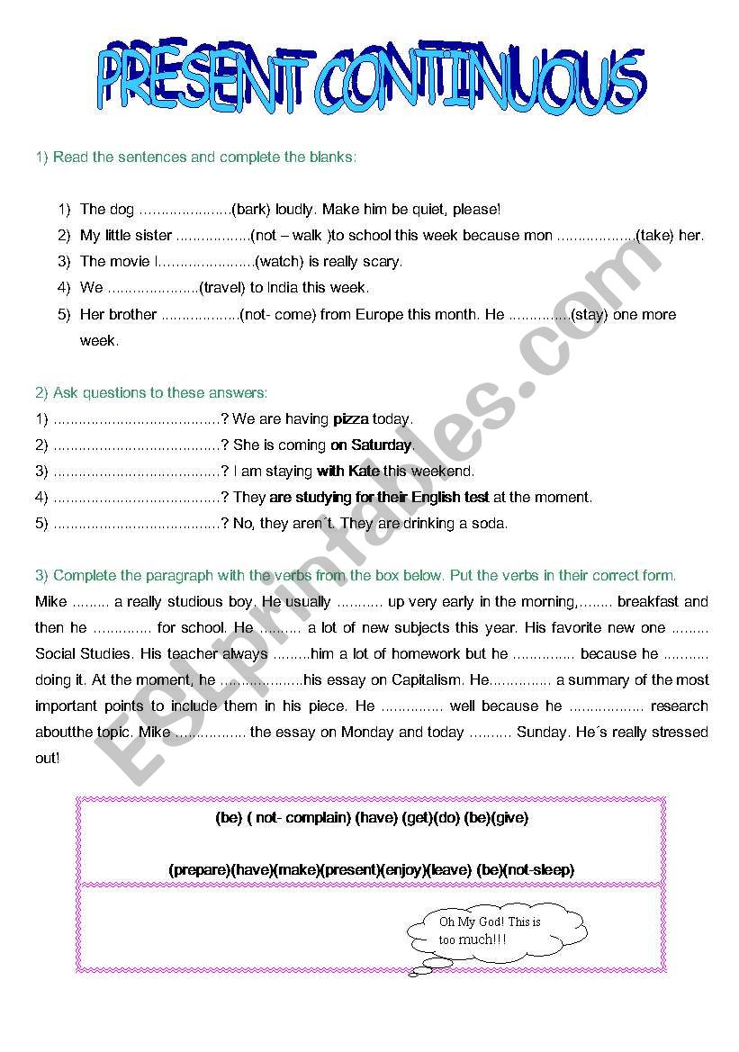 Present  Continuous worksheet worksheet