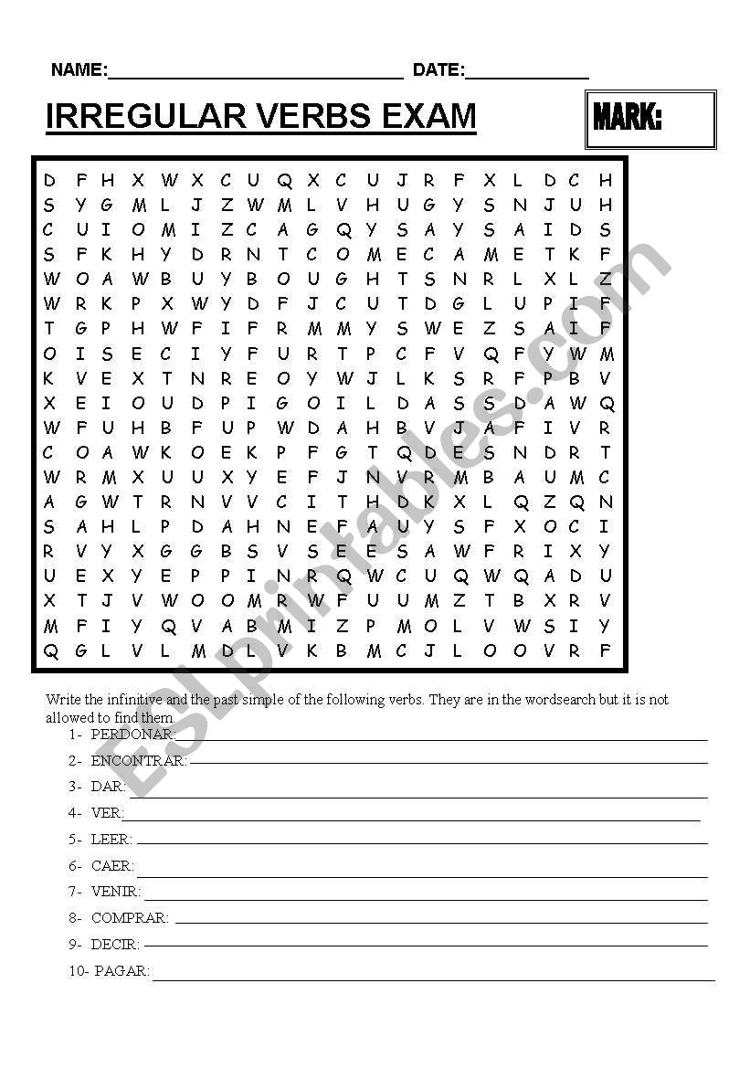 Irregular Verbs Exam ESL Worksheet By Chushog