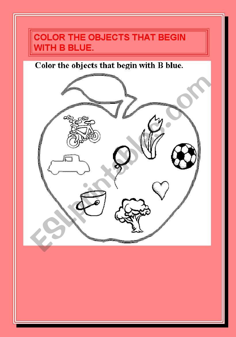 colour the objects that begin with B blue