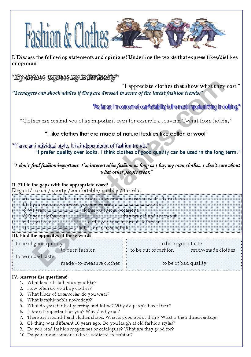 Fashion and Clothes - ESL worksheet by katicabog