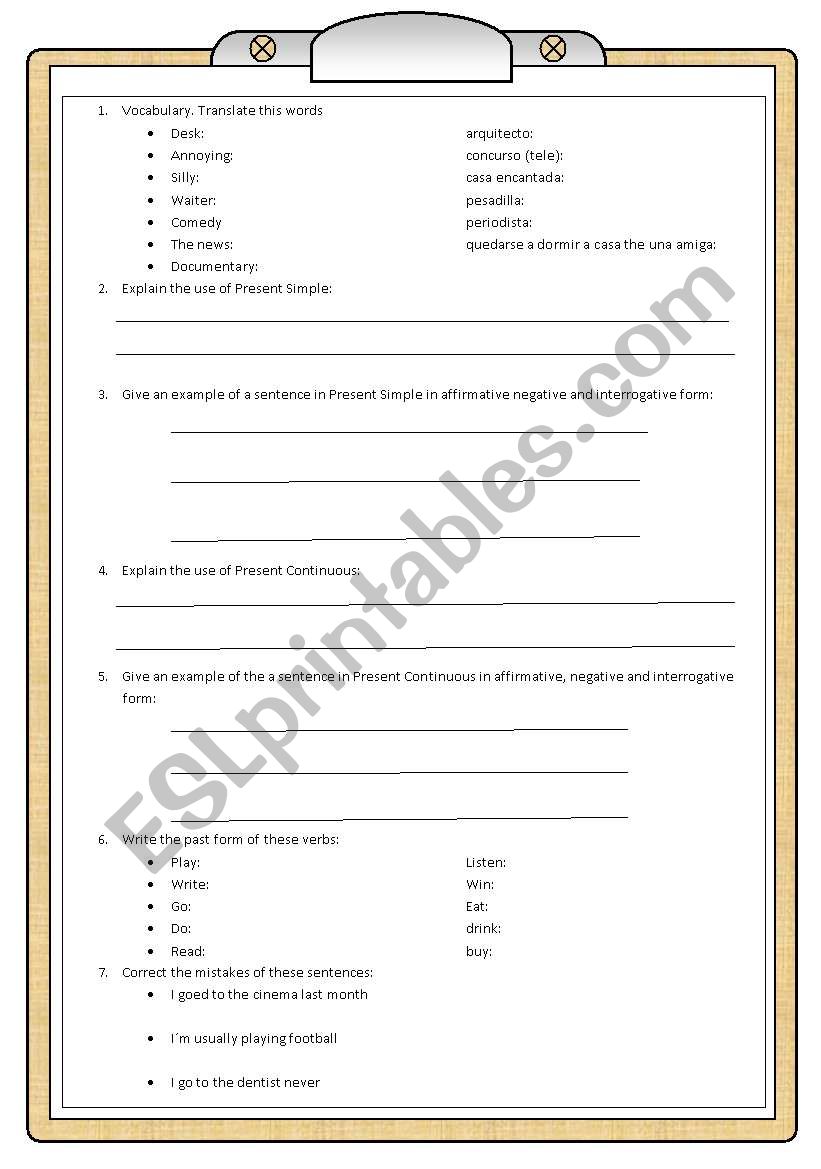 Exam 1 part of 2 ESO worksheet