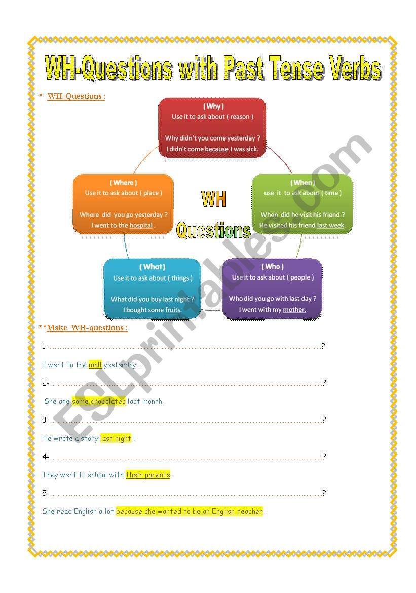 Wh questions With Past Tense Verbs ESL Worksheet By Jasmine Sh