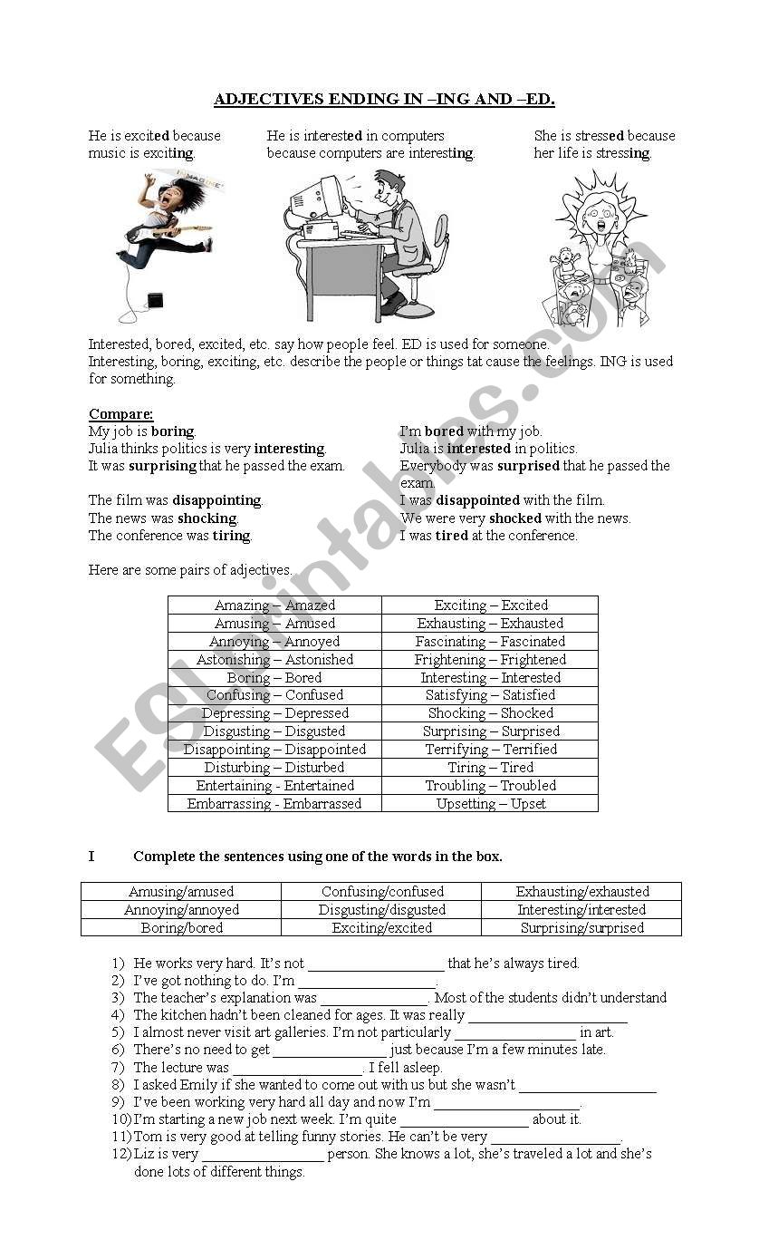 Adjectives ending in ED or ING