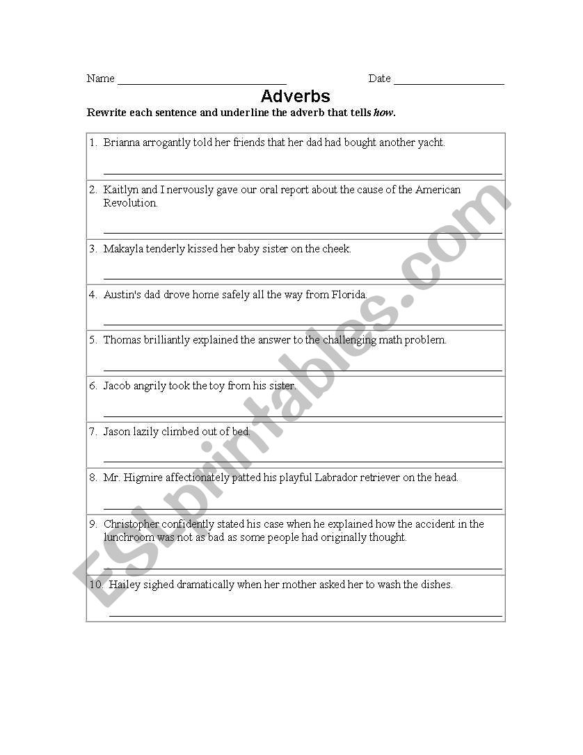 Adverbs worksheet