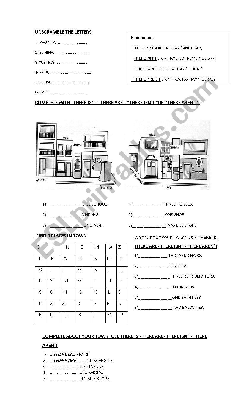 THERE BE+ PLACES IN TOWN worksheet
