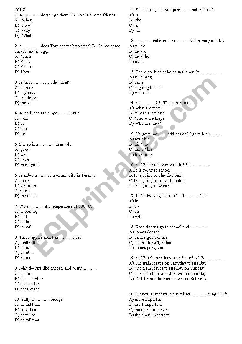 test worksheet