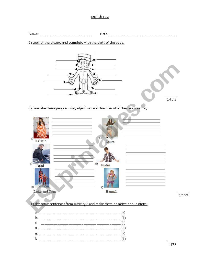 English Test worksheet