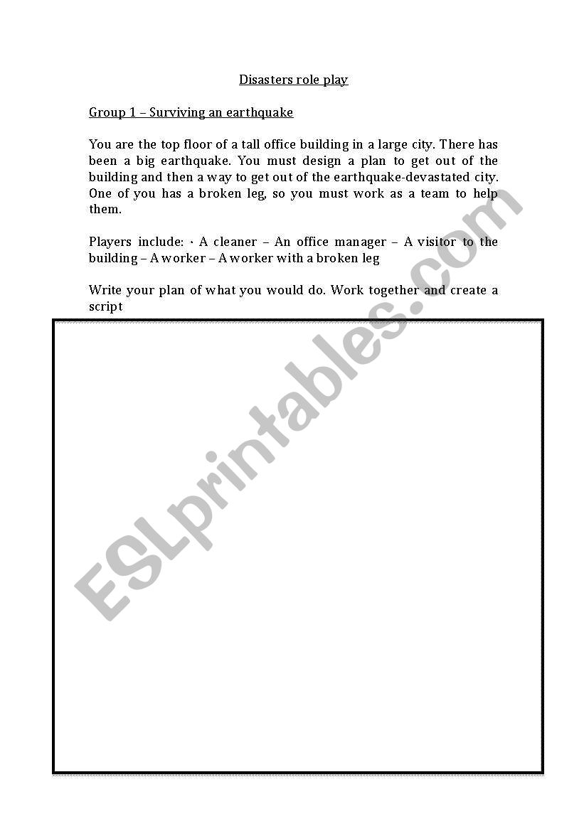 Disaster Role play worksheet