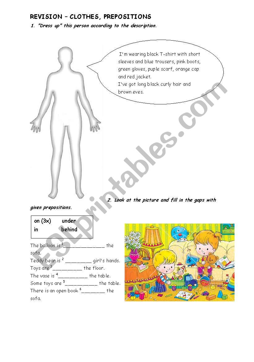 Clothes and prepositions worksheet