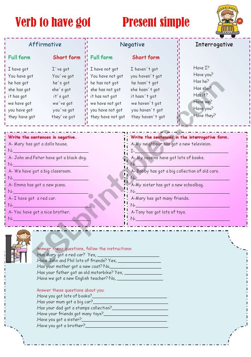 Verb To Have Got Present Simple ESL Worksheet By Albalia