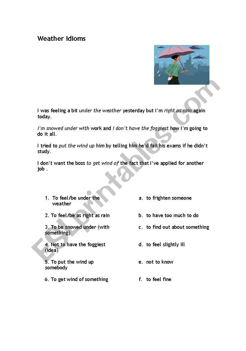 Weather idioms worksheet