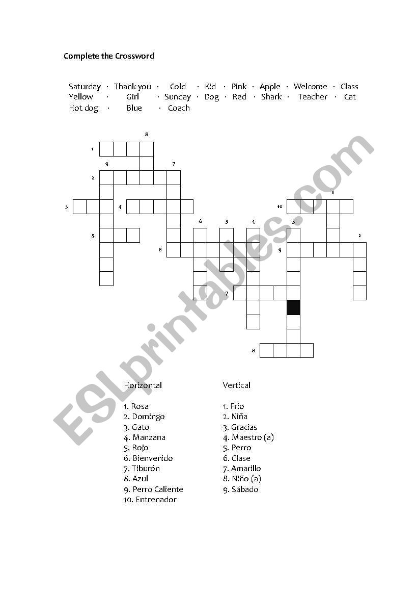 Crossword worksheet