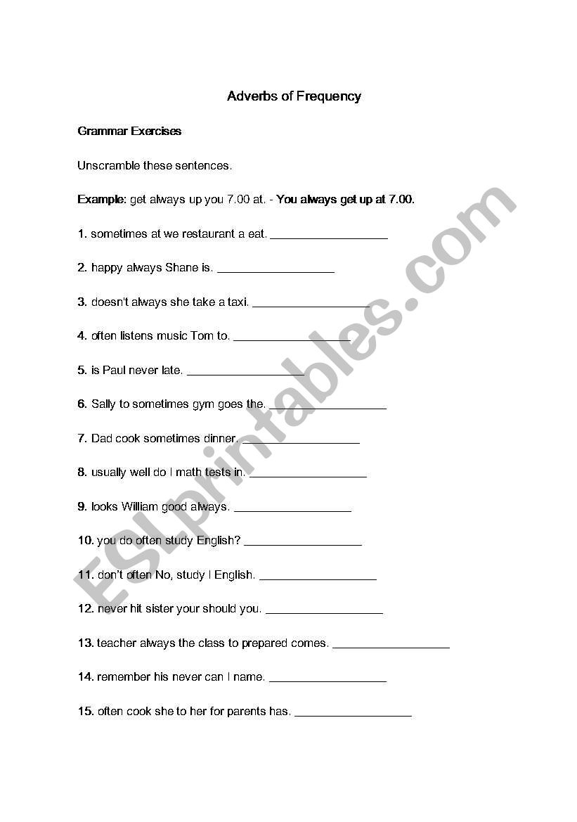 Adverbs of Frequency - Jumble worksheet