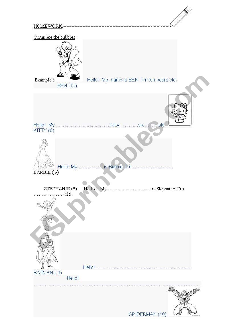  Hello ! My name is BEN 10 worksheet