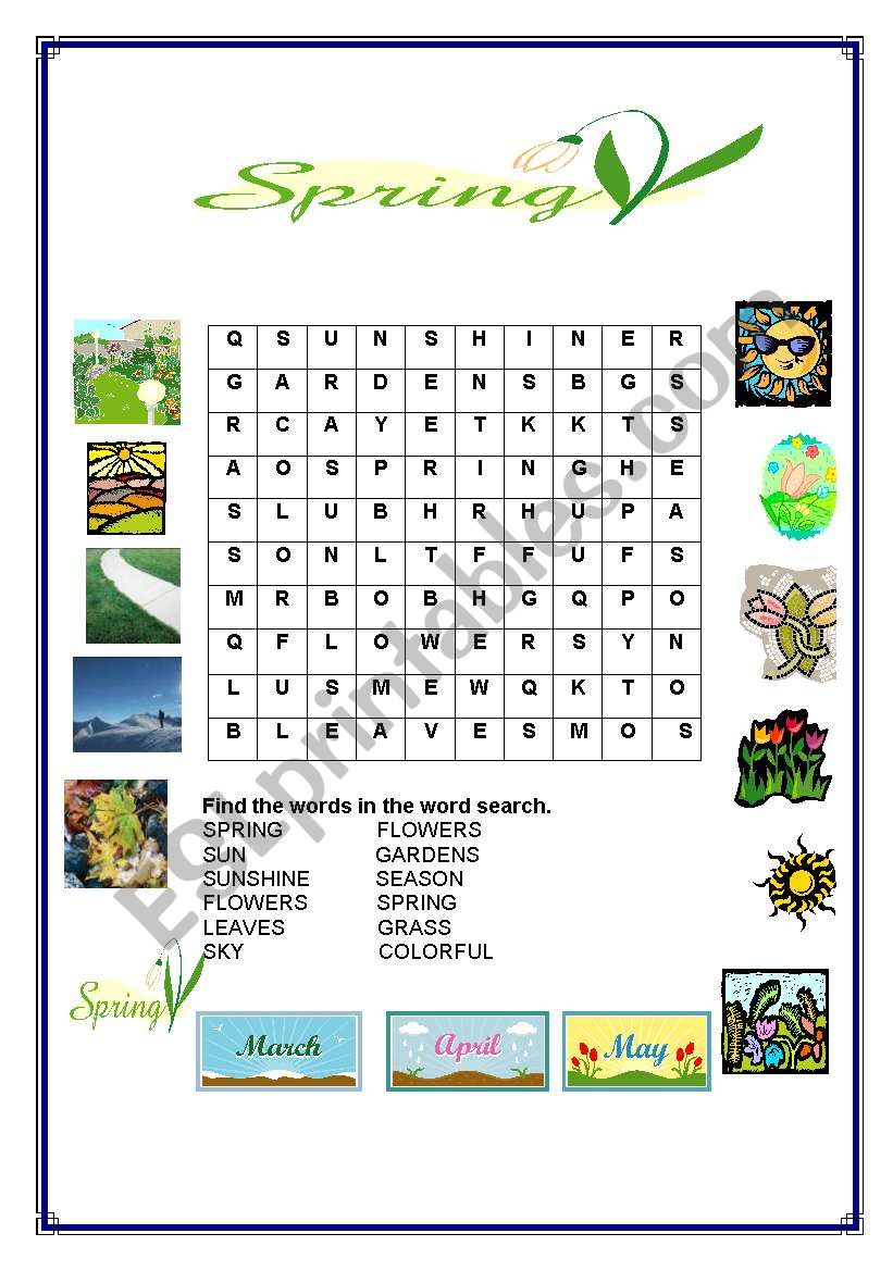 Spring word search worksheet