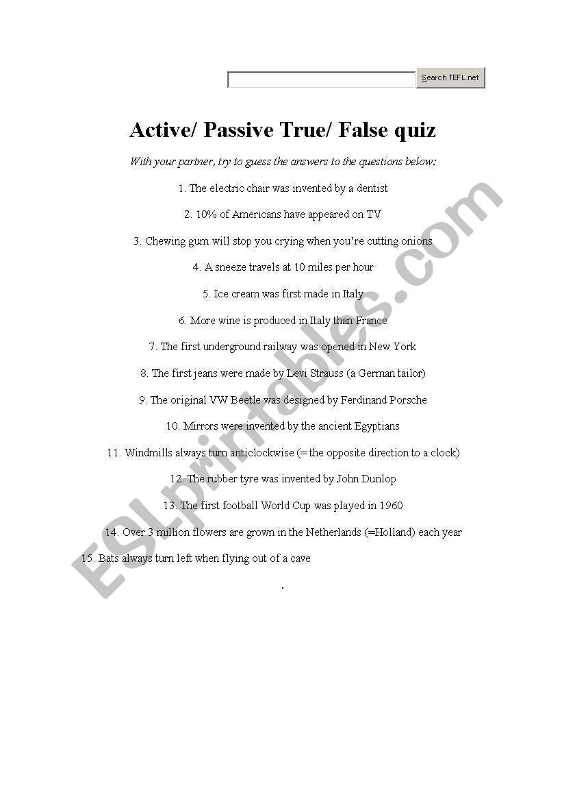 passive quizz worksheet