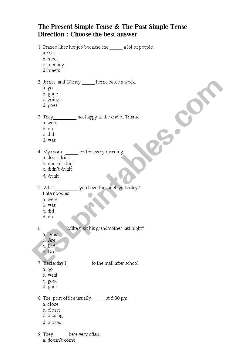 Present simple tense worksheet