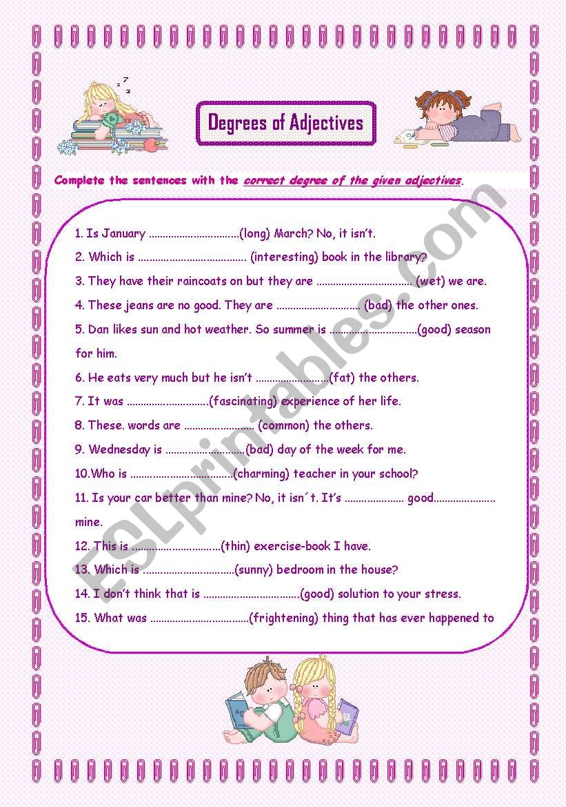 Degrees Of Adjectives ESL Worksheet By Ameliajesus