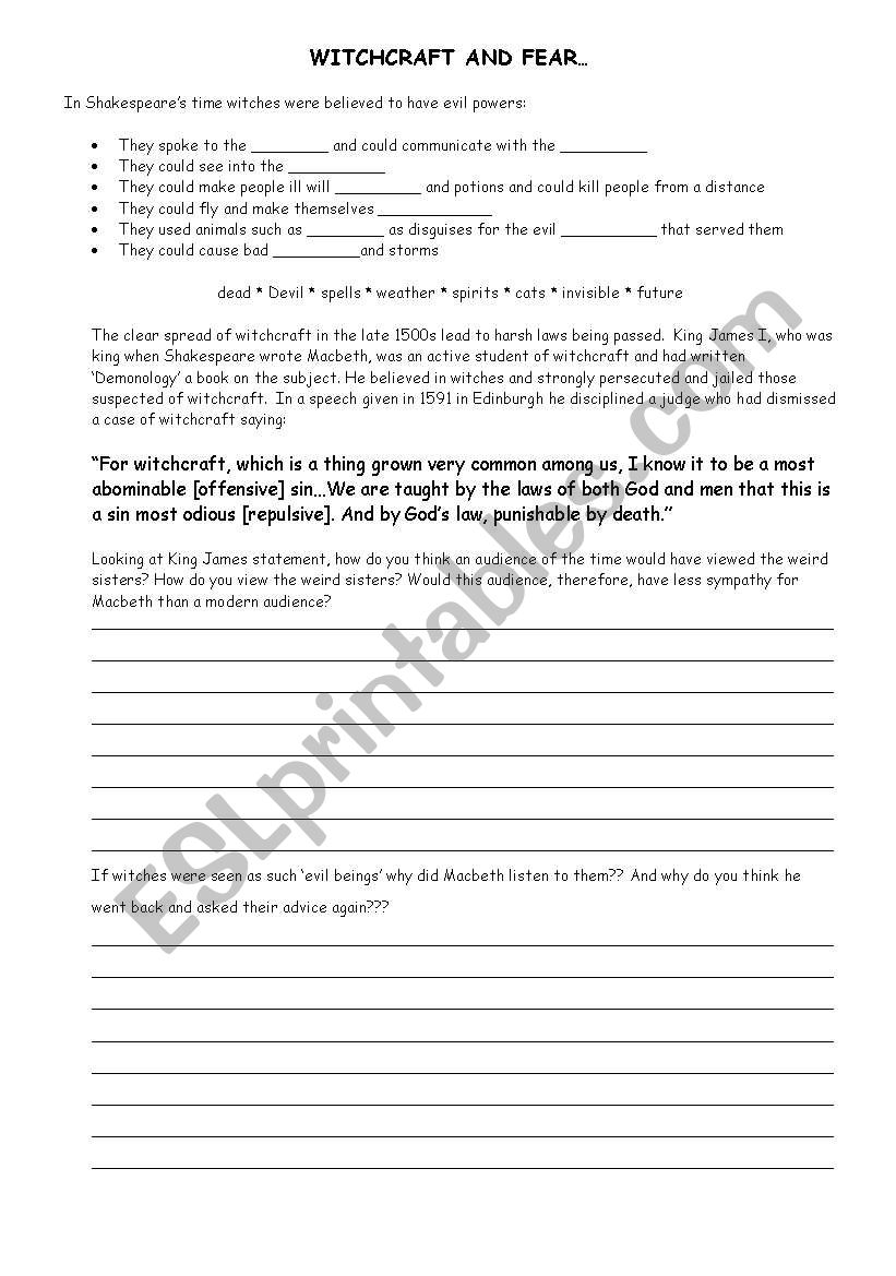 Macbeth Context Sheet worksheet