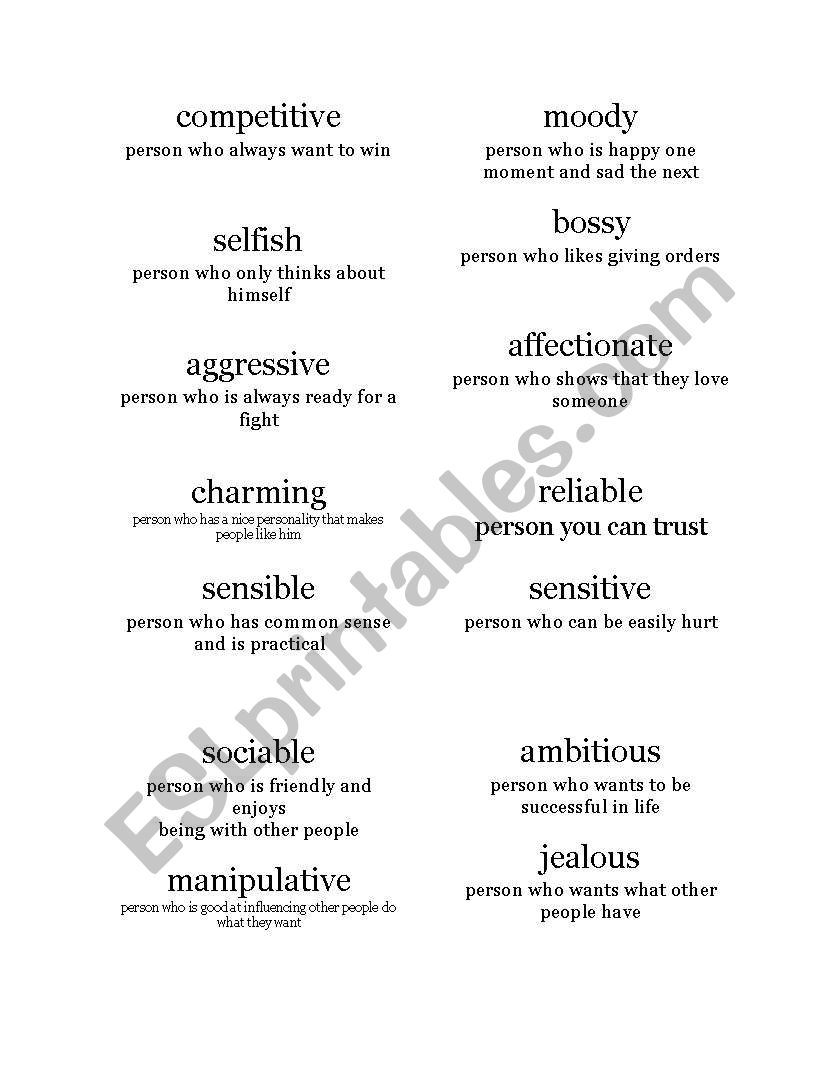 Personality Flashcards worksheet