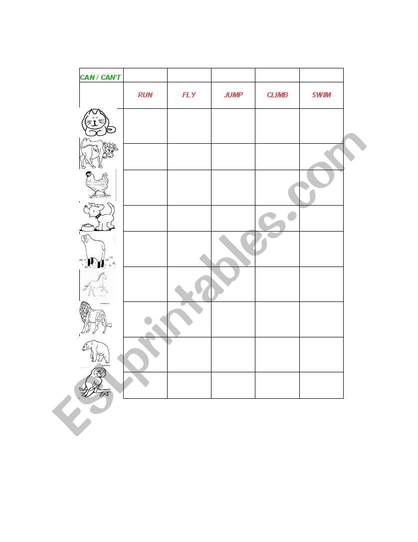 can-cant animals worksheet