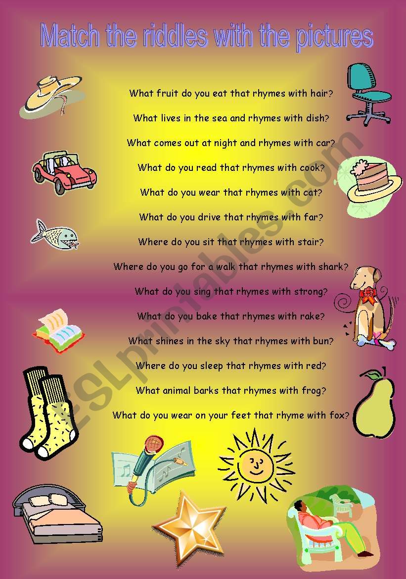 What Rhymes With ESL Worksheet By Lady alicze