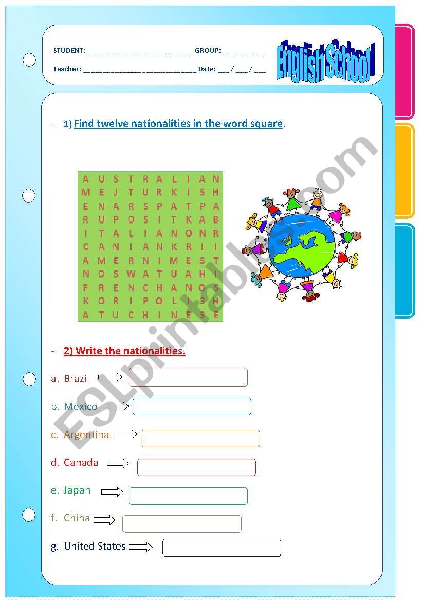 COUNTRIES AND NATIONALITIES  worksheet