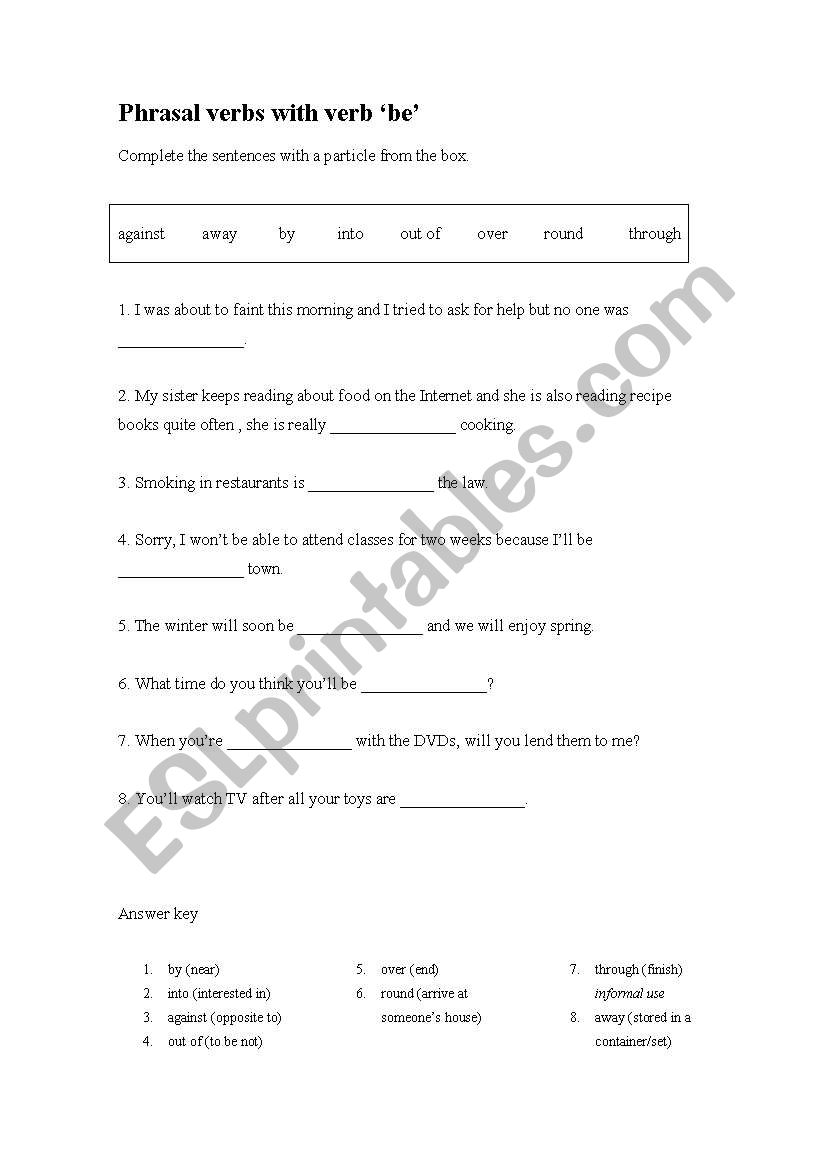 Phrasal verbs with be worksheet