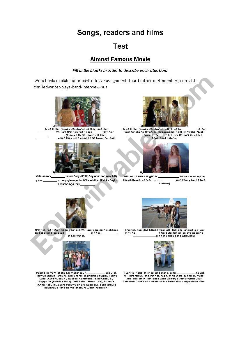 Almost Famous Test Activity  worksheet