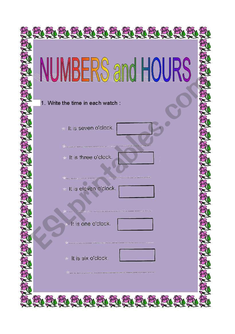  Numbers and hours worksheet