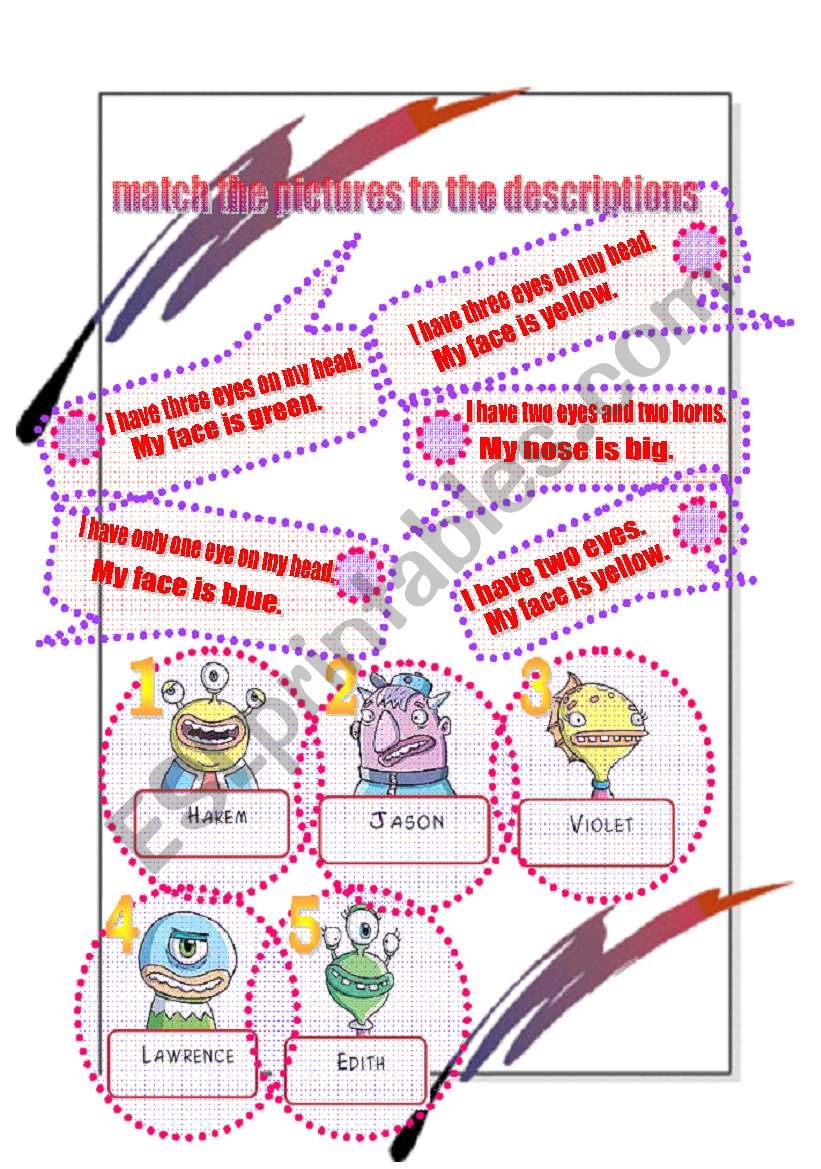 describing monsters worksheet