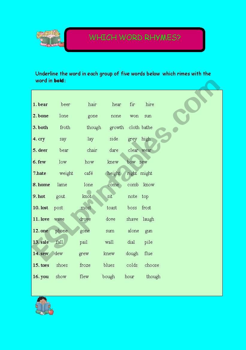 WORD RHYMES worksheet