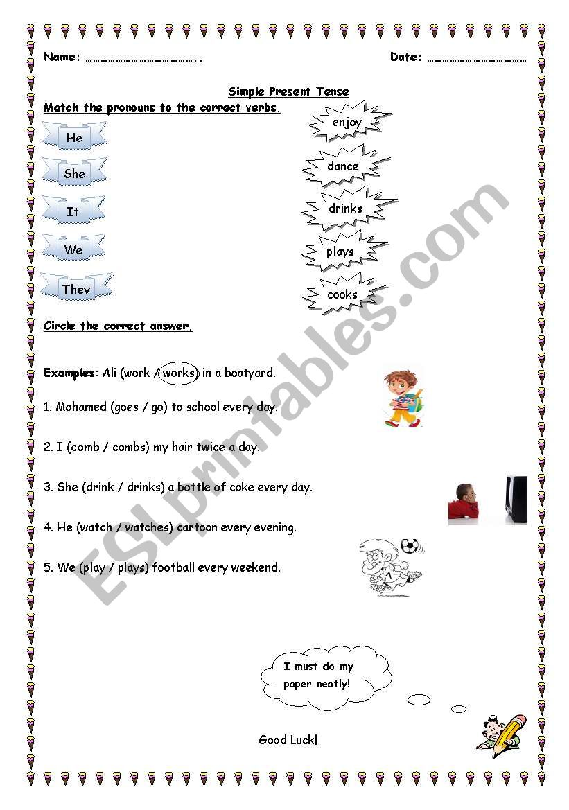 Simple Present Tense Work Sheet