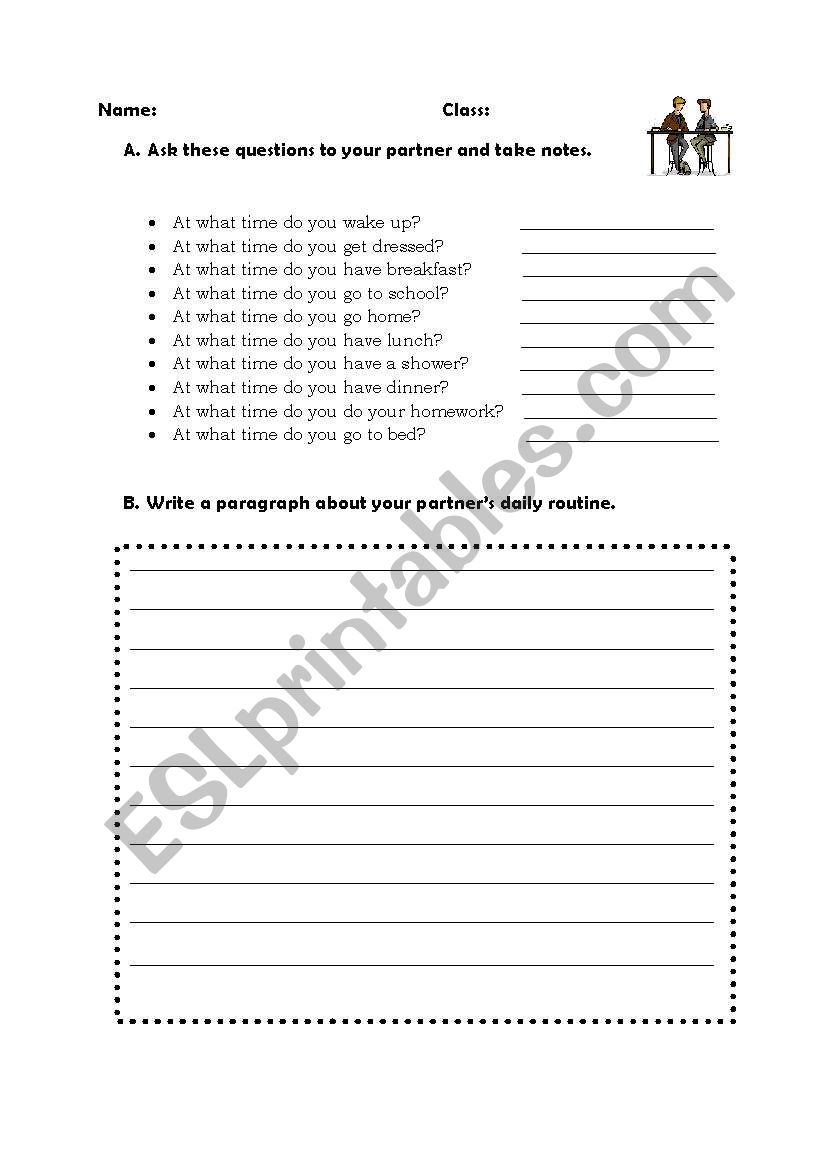 time and daily routines worksheet