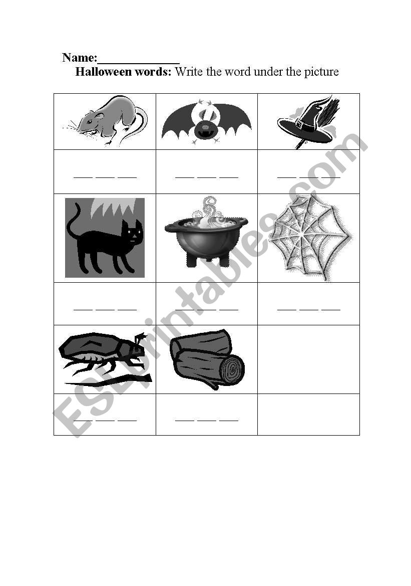 Halloween simple spellings worksheet