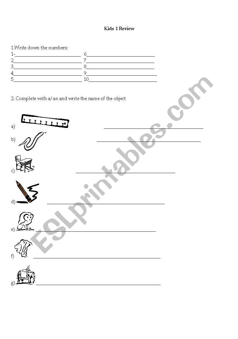 Review for Kids worksheet