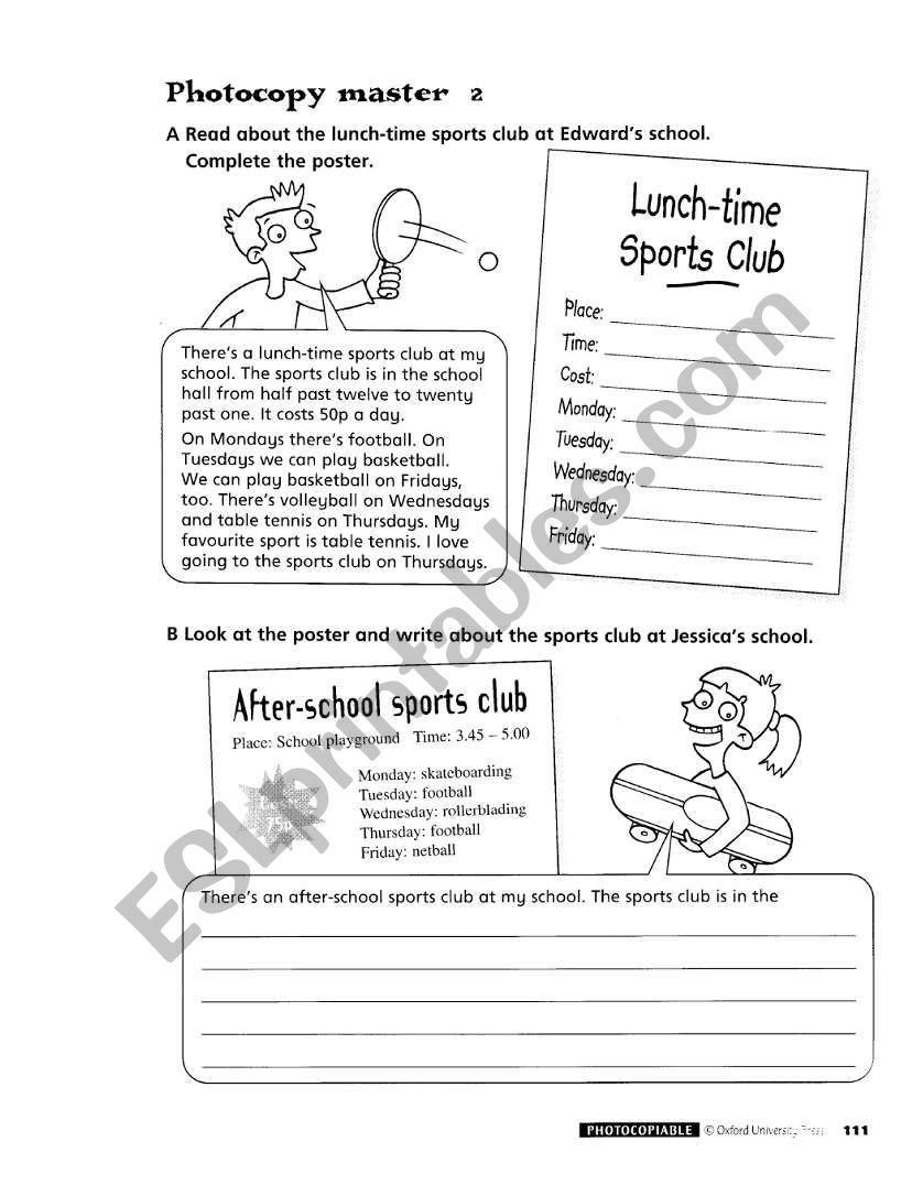 Time and activities worksheet