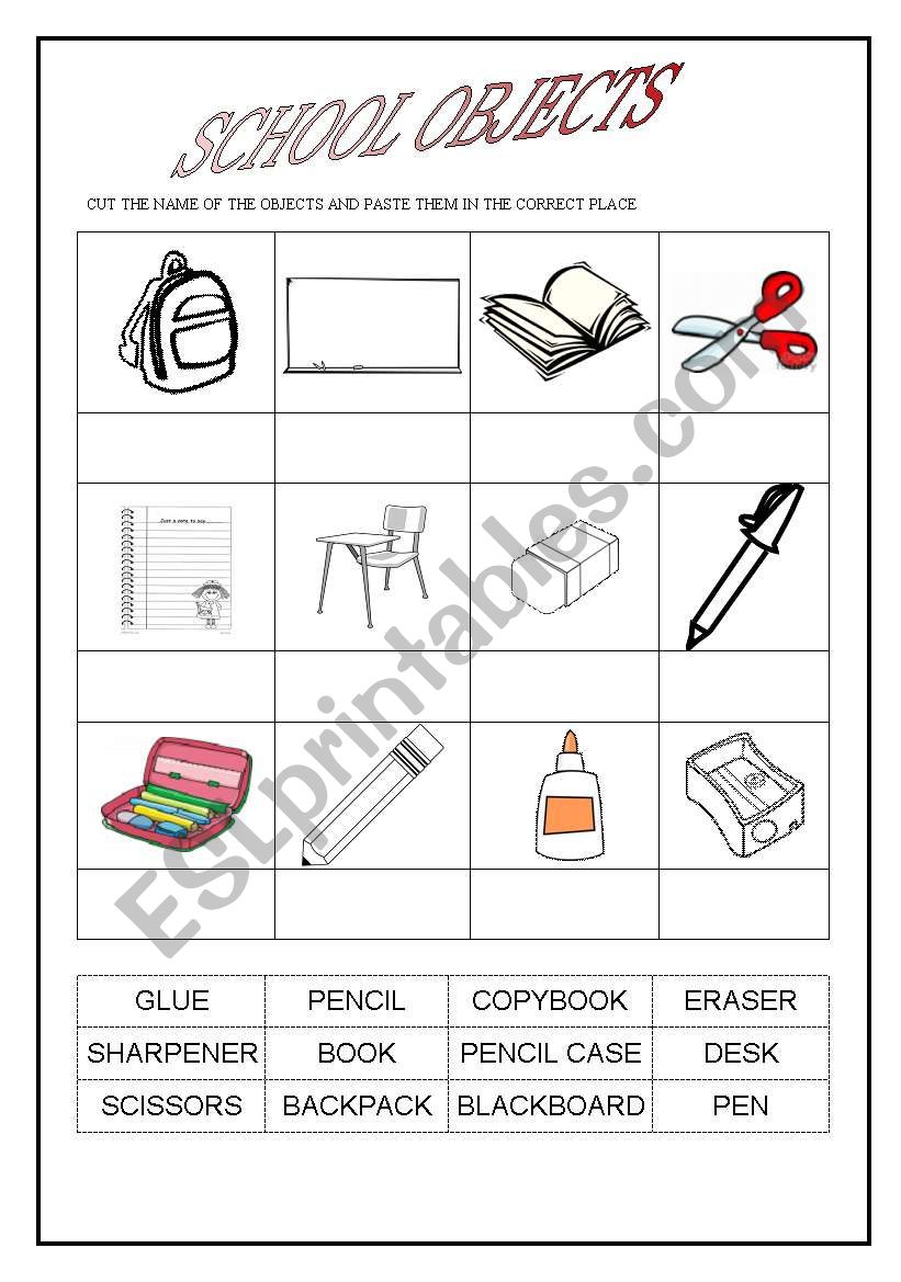 School Objects - Cut and paste