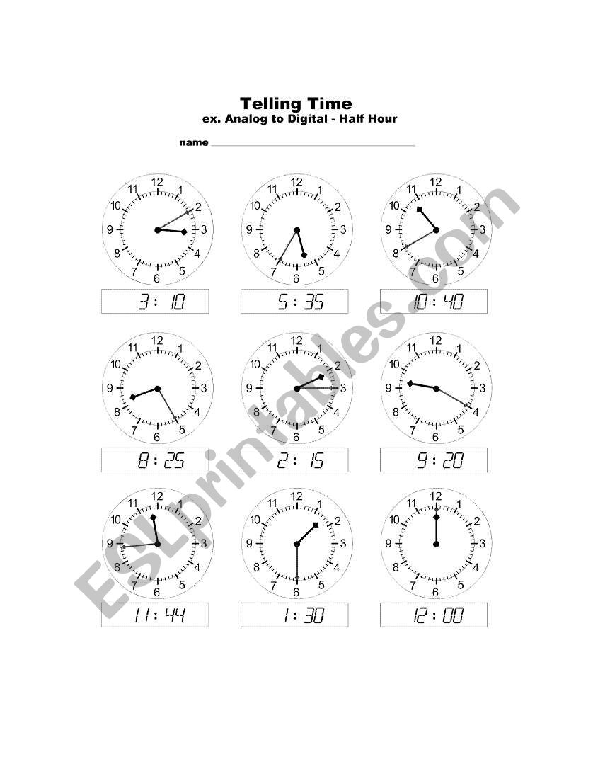 Telling the time worksheet 01 worksheet