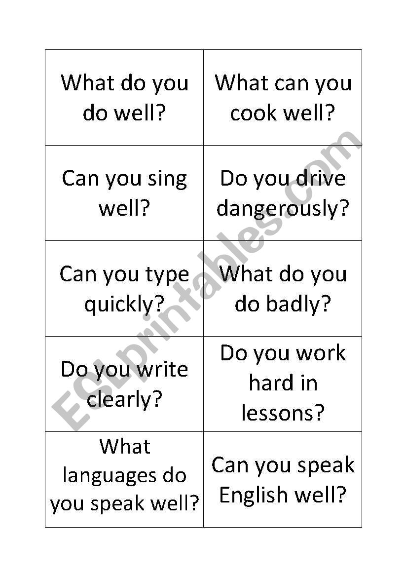 Adverb discussion cards worksheet