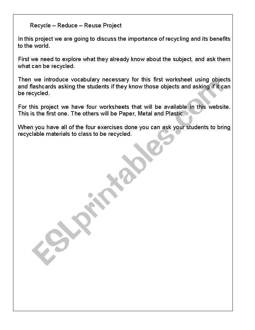 Recycling worksheet