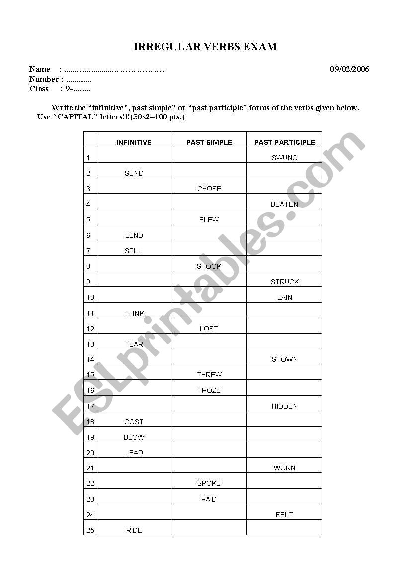 IRREGULAR VERBS worksheet