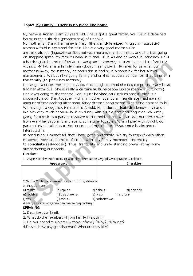 family worksheet