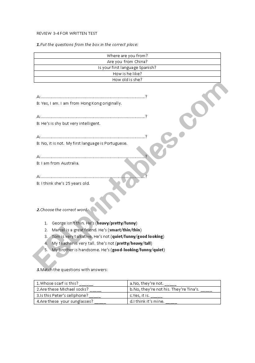 Review worksheet